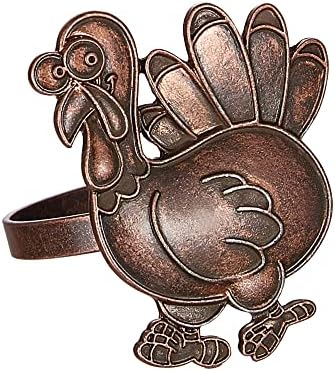 Halatool Thanksgiving Bronze Turkey Napkin Rings Set of 6, Funny Metal Festival Napkin Holders for Thanksgiving Weddings Holidays Gathering Dinner Party Decorations