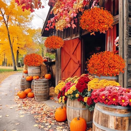 30 Pcs Artificial Fall Flowers for Outdoors Fake Mums Fall Decor