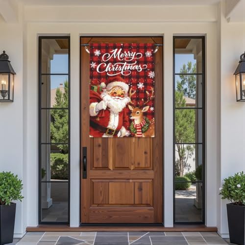 Large Christmas Garden Flag 28x40 Inch Santa and Deer Xmas Yard Flag