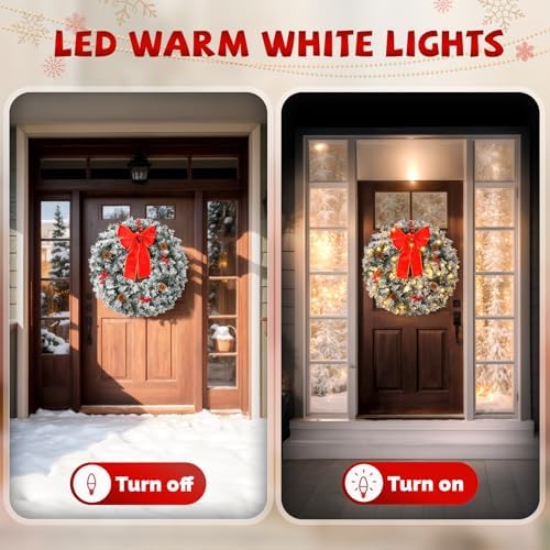 VINGLI 36" Prelit Christmas Wreath, Plug-in Artificial Wreath with 100 LED Lights & 300 Tips for Indoor Door/Window