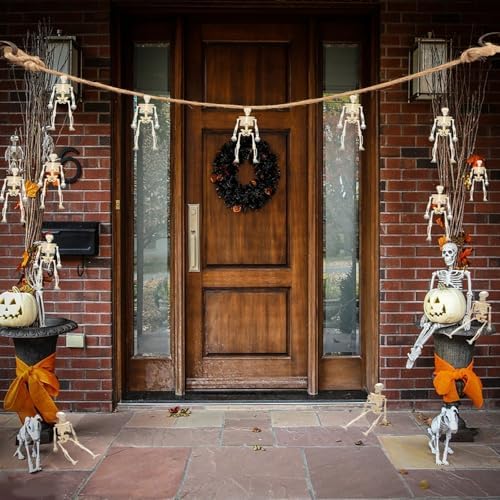 8PCS Mini Skeletons - 6 Inch Skeleton Figurines for Halloween Indoor/Outdoor Decor & Party Favors
