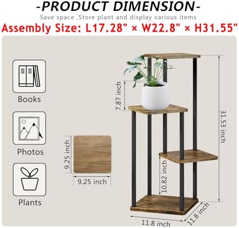 AZERPIAN 4 Tier Tall Plant Stand Indoor Corner Tiered Shelf Metal MDF Board