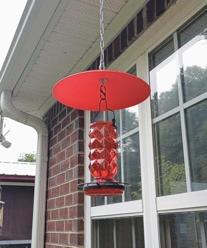 12" Bird Feeder Rain Guard, Hummingbird Feeder Shade Dome Cover, Hanging Squirrel Baffle for Bird Feeder Pole (Red), 4 Pack