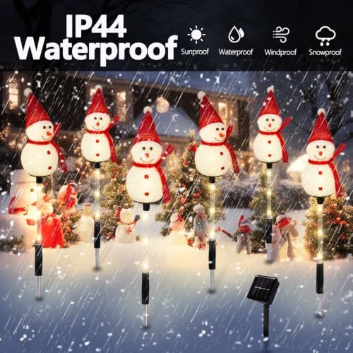 Solar Christmas Snowman Pathway Lights Outdoor Decoration, 6 Pack