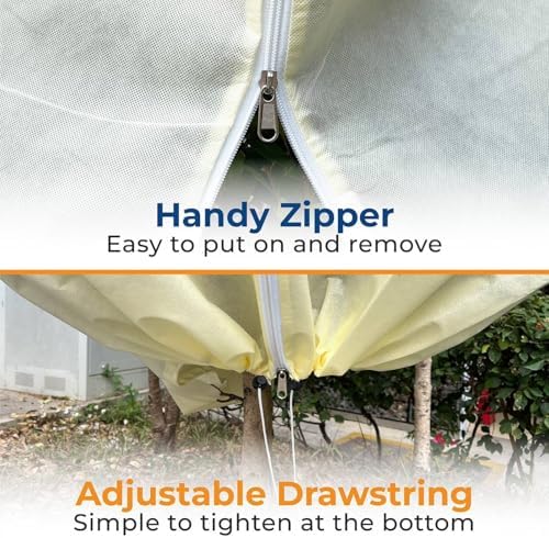 Plant Covers Freeze Protection Large, 2 Packs 60''W x 70''H Shrub Covers with Zipper and Drawstring, Frost Cloth for Winter, Outdoor Plant Blankets for Cold Weather