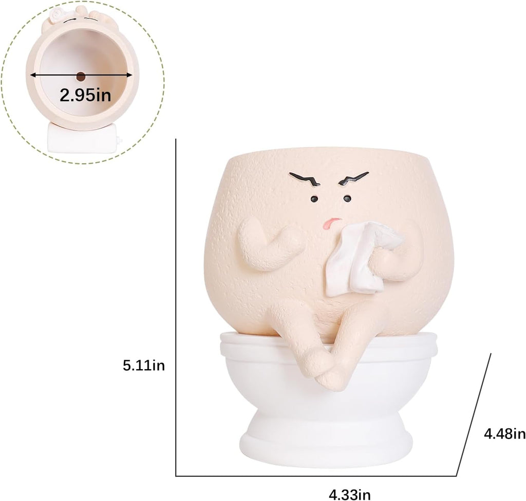 Face Planter Pots Funny Toilet Plant Pot for Indoor Plants, Cute Face Head Flower Pots Quirky Succulent Planters Gift