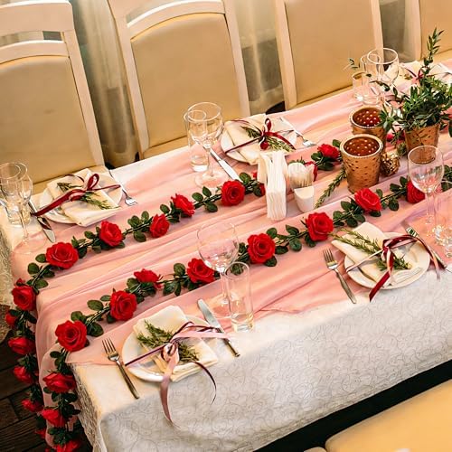 4Pack 31.6FT Red Rose Artificial Flowers Garlands for Wedding Arch Decor
