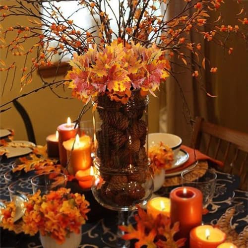 HUAESIN 4 Pcs Fake Fall Leaves Stems Silk Maple Leaves Branches