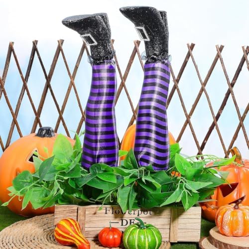 2 Pack Halloween Wicked Witch Legs, Upside Down Stripe Legs Yard Stakes Outdoor，Red