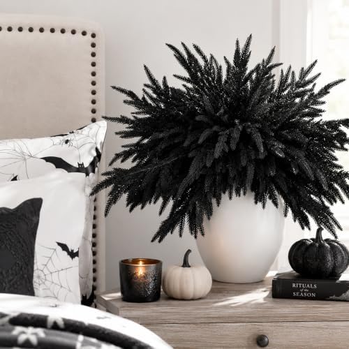 10 Pcs 18" Halloween Black Norfolk Pine Picks, Gothic Pine Branches Decor