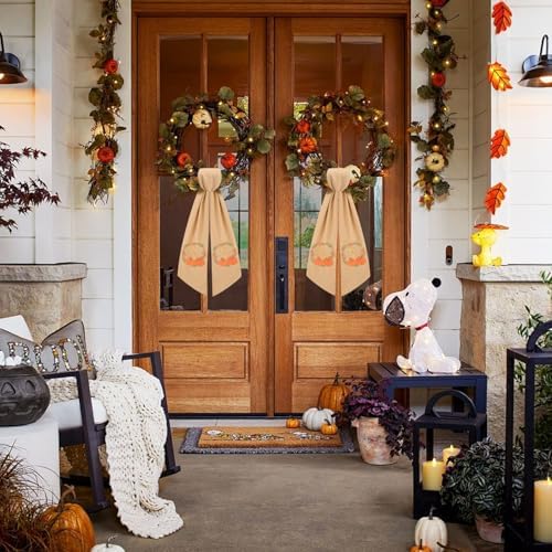 2 Pcs Fall Wreath Sash for Front Door Embroidery Monogram Pumpkin Ribbon Sash for Fall Thansgiving Yard Porch Decor (Letter S)