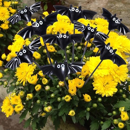 Weysat 12 Pcs Halloween Metal Bat Garden Stakes for Outdoor Garden Decor