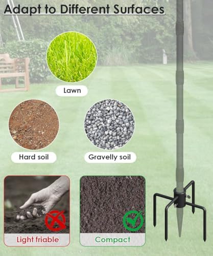 Mocomax Pole Stabilizer Stand Base Applies to 1.41" to 2.12" Shepherds Hook, Outdoor Bird Feeder Pole Stabilizer Support with 4 Prongs, Metal Holder Base for Birdhouse, Flagpole, Umbrellas, Black