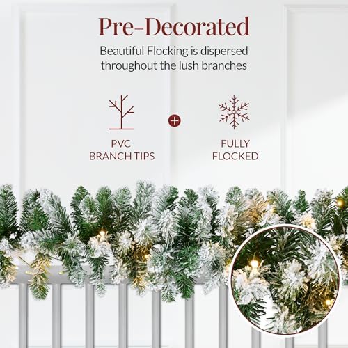 Best Choice Products 9ft Pre-Lit Christmas Garland Holiday Décor for Stairs, Mantel, 2-in-1 White & Multi LED Lights - Fully-Flocked