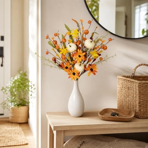 FloralElegance 11 Pack Artificial Fall Flower Picks with Pumpkins Flowers