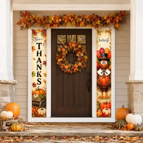 IVN Give Thanks Turkey Porch Banner Thanksgiving Decor 2 Pcs