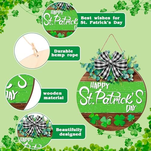 Boao St. Patrick's Day Shamrock Door Wreath Wooden Hanging Decor with Bow