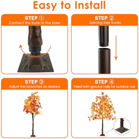 2 Pack 5FT Lighted Maple Tree 200 LED Artificial Fall Tree for Home Decor