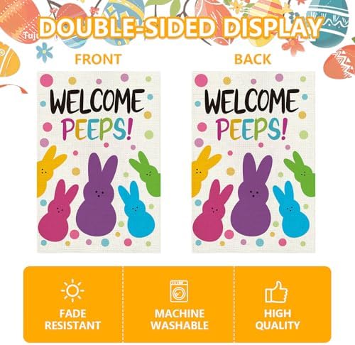 Welcome Easter Garden Flag 12x18in, Double Sided Bunny Flag for Yard