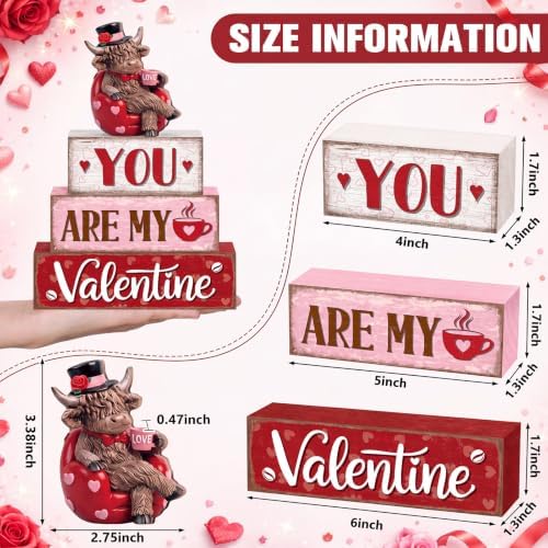 Yousoontic Valentine's Day Highlandcow Block Sign Rustic Tiered Tray Decor