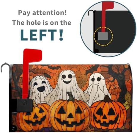 Halloween Ghost Mailbox Cover Magnetic Large Size 25.5 x 21 Inch Halloween Pumpkin Mail Box Covers Fall Scary Night Mailbox Wraps Post Letter Box Cover for Holiday Garden Yard Outdoor Outside Decor