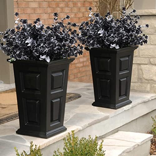 RECUTMS Black Artificial Flowers, Fake Outdoor UV Resistant Plants Faux Plastic Greenery Shrubs Indoor Outside Hanging Planter Home Kitchen Office Wedding, Garden Decor (White+Black)