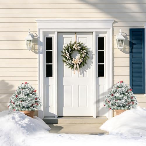 2 Pack Snowy Lighted Christmas Urn Filler, Outdoor Porch Decor