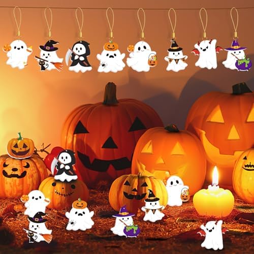 36Pcs Ghost Hanging Ornament Double Sided Halloween Tree Decoration
