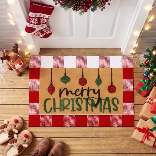 Tinideya 2 Pcs Christmas Layered Doormat Set, Merry Christmas Ornaments