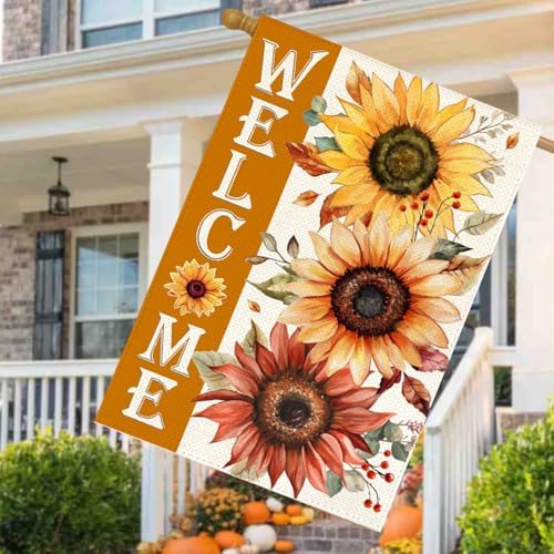 RABUSOFA Fall House Flags 28x40 Double Sided Welcome Sunflower Decoration