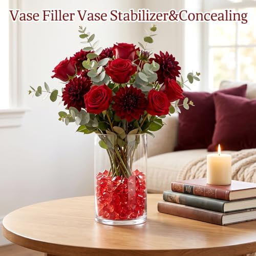 160 Pieces Red Acrylic Fake Ice Rocks, Vase Fillers for Wedding Table Decor