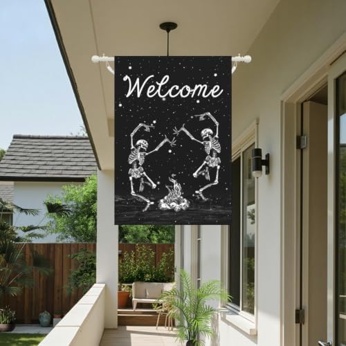 Halloween Skull Welcome Garden Flags 28x40 Inch Skeleton House Flag