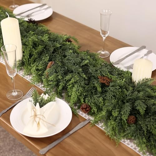 2PCS 5FT Lifelike Touch Artificial Cedar Garland for Mantle Christmas Decor