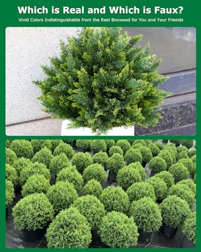 27.6'' Artificial Cedar Topiary Trees with Spikes, Set of 2 Fake Pine Shrubs Bushes Plants UV Resistant Evergreen Faux Cypress Tree for Planter Front Porch Outdoor Spring Decor Pot Fillers