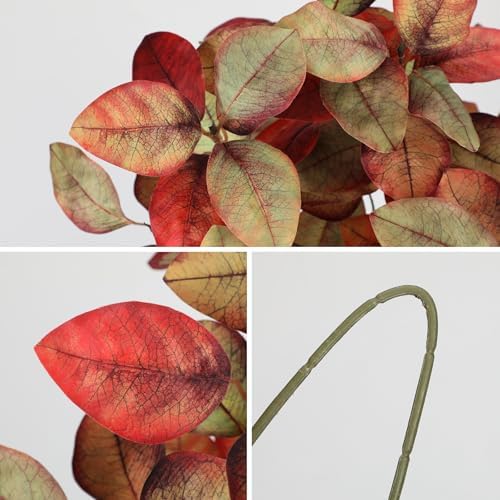 Briful 5 PCS Fall Leaves Artificial Magnolia Leaf Branches, 26" Autumn Fake Plant Stems for Vase Floral Arrangement Kitchen Table Home Fall Decoration