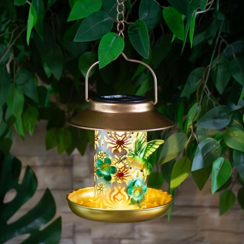 Solar Bird Feeders for Outdoors Hanging, Metal Light, Garden Decor
