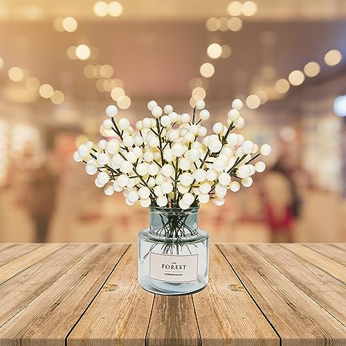 Tinsow Artificial Red Berry Stems Christmas Holly Berry Branches Red Carrion Picks for Holiday Home Decor and Crafts (Ivory, 30)