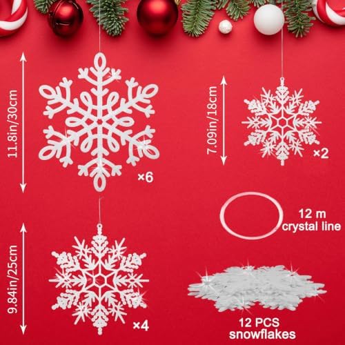 12 Inch Hanging Snowflake Decorations, Large Snowflakes Glitter
