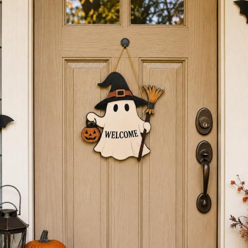 Halloween Decorations - Halloween Wooden Ghost Welcome Sign for Front Door