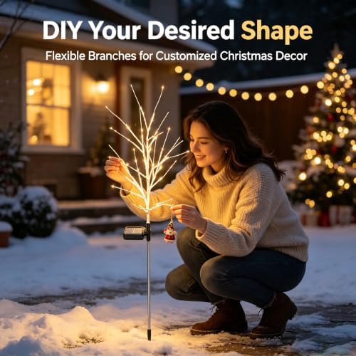 Outdoor Christmas Decorations 43 Inch Lighted Birch Tree with Fairy Lights