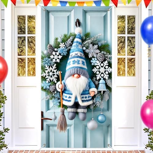 BlissYard Christmas Door Cover Gnome Snowflake 35x71 Inch Polyester