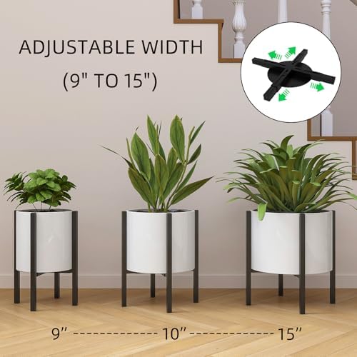 Adjustable Plant Stand Indoor, 2 Heights Black with Round Plate