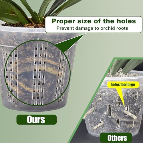 Orchid Pots, 9 Pack Orchid Pots with Holes and 12Pcs Plant Stakes, 3 Each of 4.3",5.5",6.1" Clear Plastic Plant Pot for Indoor Outdoor Plants(3 Each of 4.3",5.5",6.1")