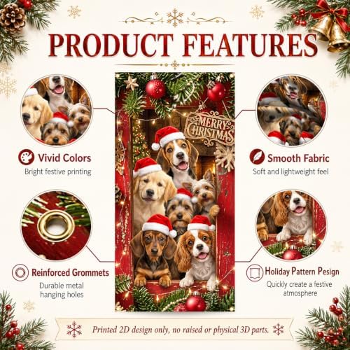 Christmas Door Banner 35.43 x 70.87 inches, pet-themed door cover, perfect for front doors and porch entrances, seasonal Christmas welcome decoration