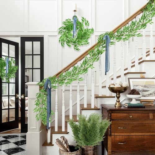 RECUTMS Artificial Silk Willow Leaves Twig Garland 2Pc 6Ft Light Green Vine