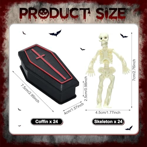 VioraWhite 48 Pcs Halloween Mini Skeletons & 3'' Mini Coffin Boxes