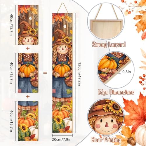Fall Welcome Porch Sign, Wooden, 47.2", for Front Door, Scarecrow
