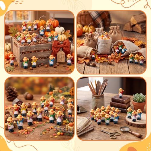Beeveer 25 Pcs Fall Scarecrows Mini Figurines, Thanksgiving Corn Scarecrow