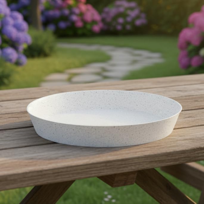 18in (16.3in Base) White Granite Case of 2 | Plant Saucers