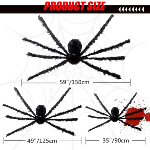 3 Packs Halloween Giant Spider Decorations Outdoor Indoor (59", 49", 35")